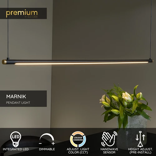 Lucide MARNIK - Pendant light - Ø 2,5 cm - LED Dim. - CCT - 1x22W 2700K/4000K - Hand Wave Sensor - Black | Premium - USP